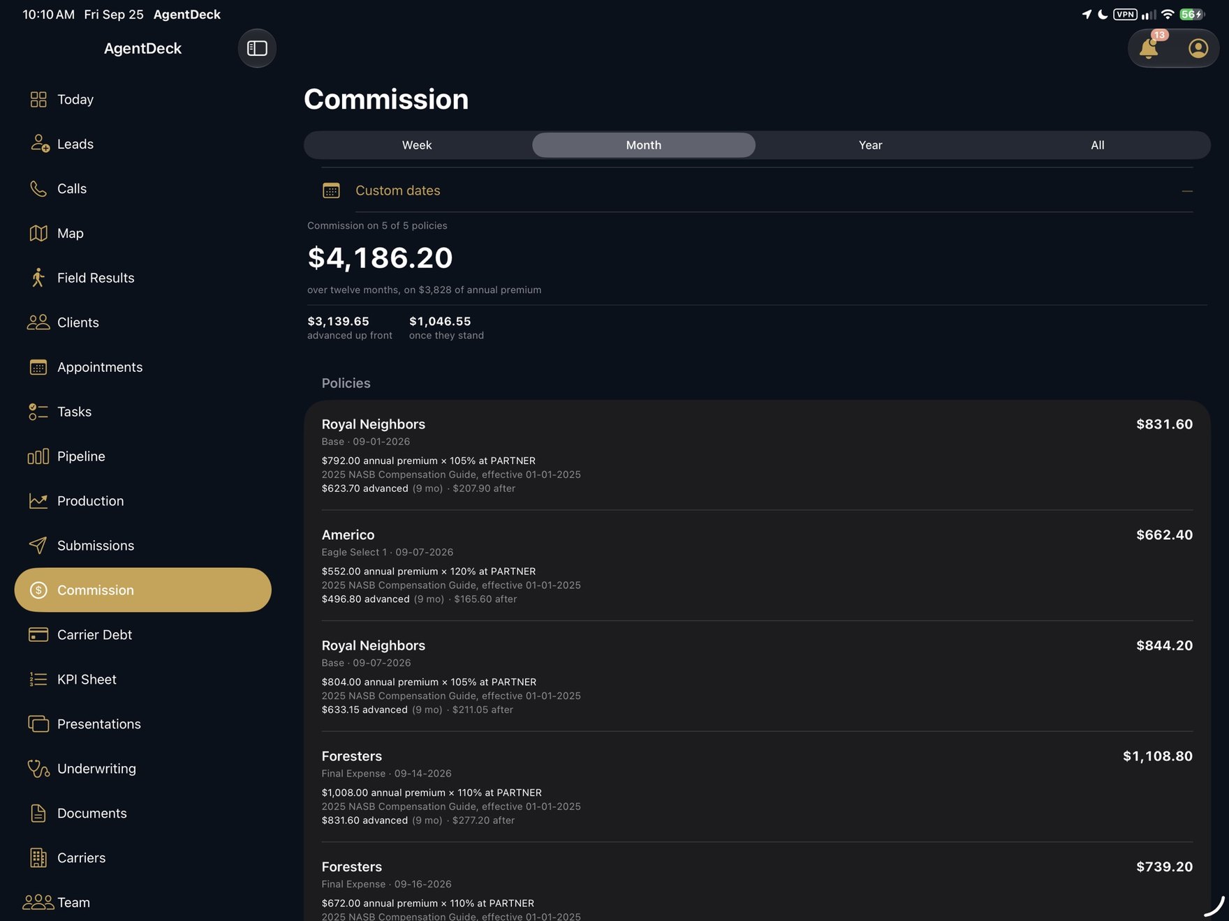 AgentDeck on iPad: commission by policy