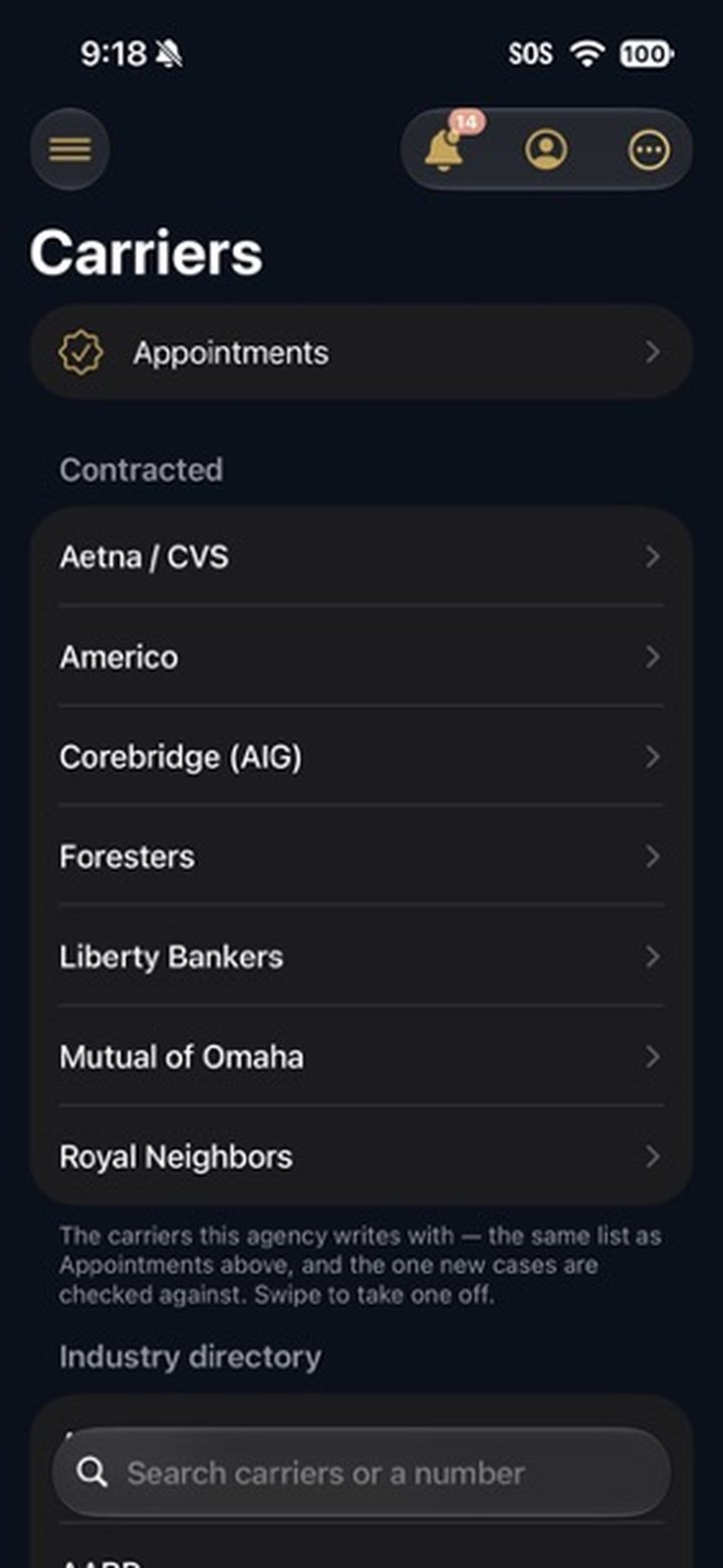 AgentDeck contracted carriers list